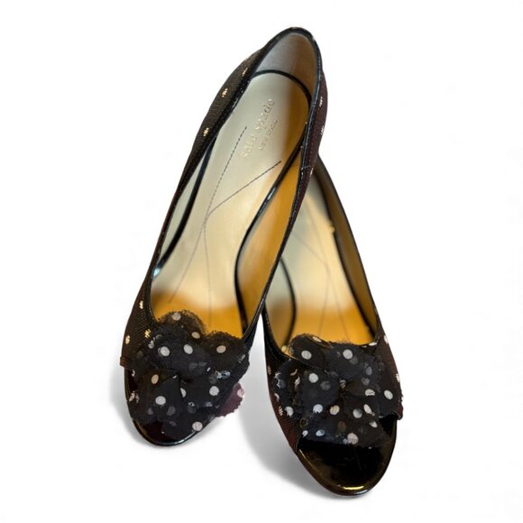 Kate Spade Molly peep-toe pump in black and white polka dots SZ 7.5 - Picture 4 of 7